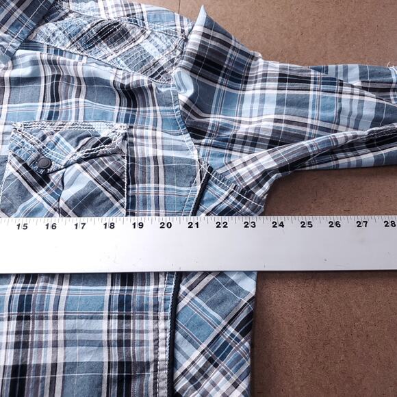 Buckle Black Shirt Mens L Blue Plaid Athletic Fit Snap Up Western Country Cowboy - Picture 5 of 11